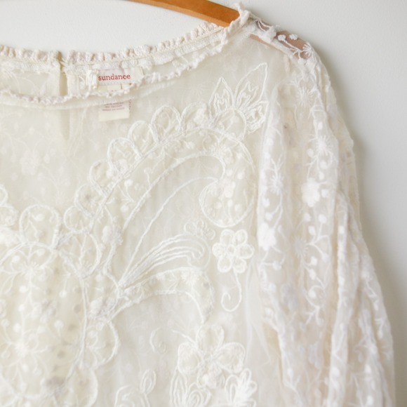 Sundance Romantic Lace Top M Ivory Embroidered Fairy Cottage Boho Festival Sheer - Picture 3 of 11